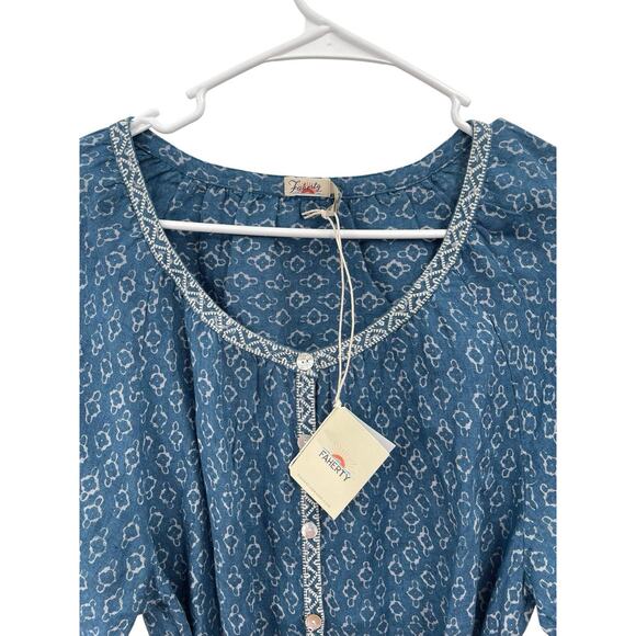 NWT Faherty Carmel Dress Key Largo Blue Linen Size Medium - Picture 3 of 13